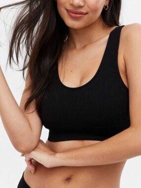 American Eagle AE Seamless Basics Rib Knit Bralette Crop Top in Black NWT